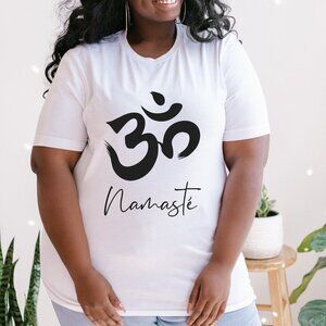 Namaste Graphic Crew Neck Short Sleeve Tee Shirt. Yoga Shirt